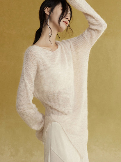 Swing Collar Asymmetry Slit Sweater