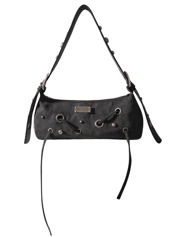 Irregular Rivet Denim Underarm Bag