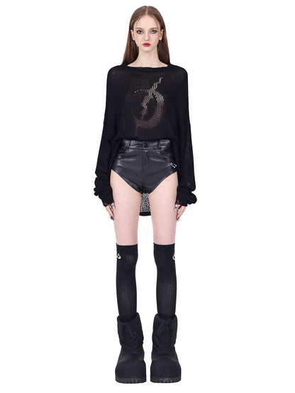 Hanging Ring Rock Leather Hot Pants