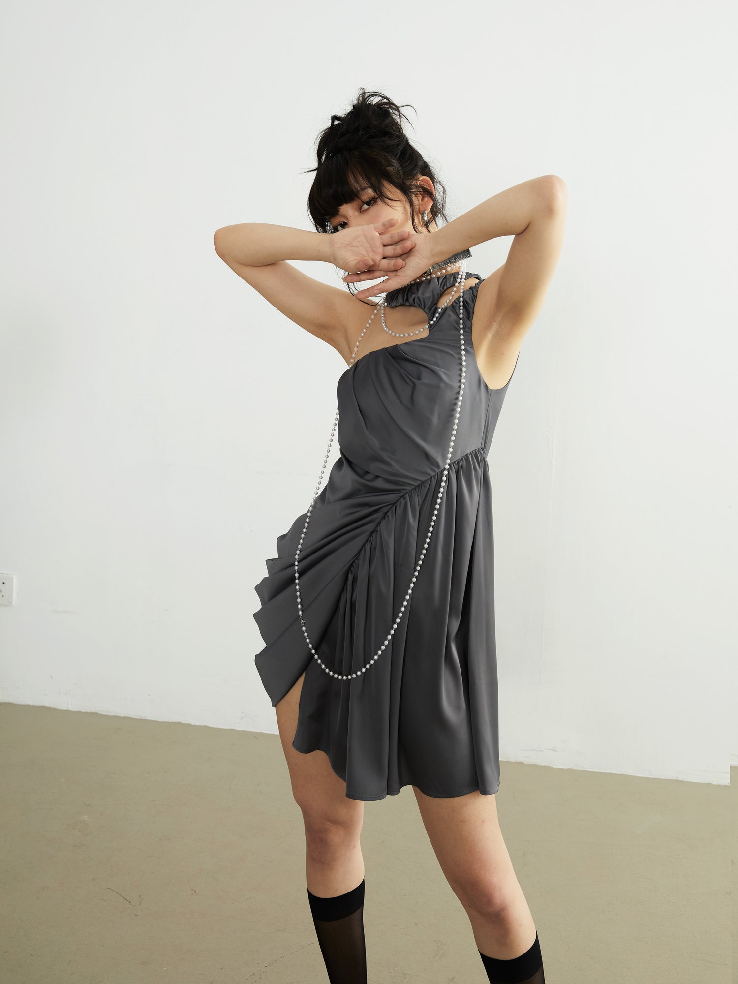 Irregular Hollow Pleated Dress