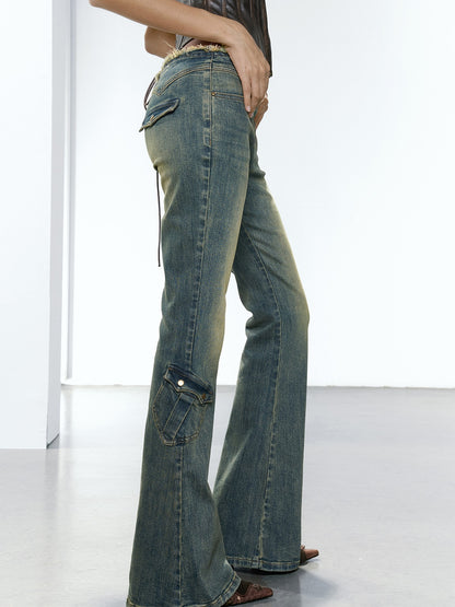 Washed Micro-Flared Low-Rise Jeans