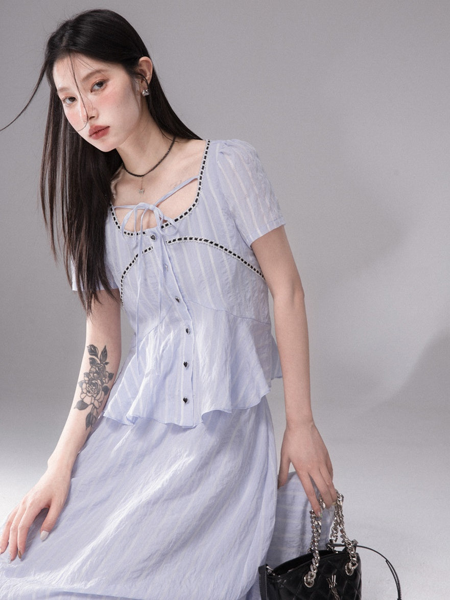 Fishtail Hem Shirt &amp; Mopping Skirt Set-up