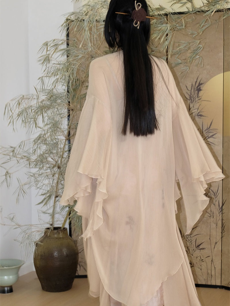 Chinese Chiffon Butterfly Sleeve Long Cardigan