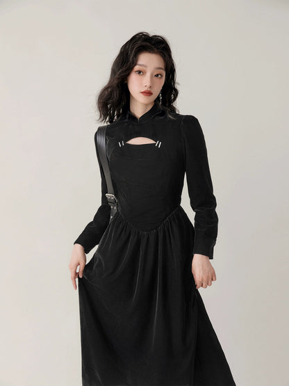 Chinese Style Velvet Hollow Design Dress