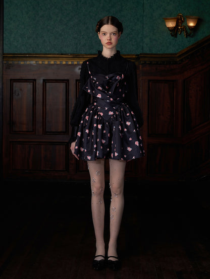 Three-dimensional Bud Floral Printed Suspender Dress