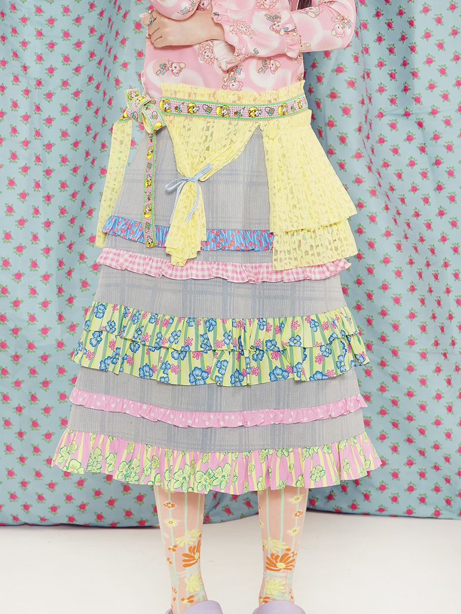 Lace Pleated Apron A-line Skirt