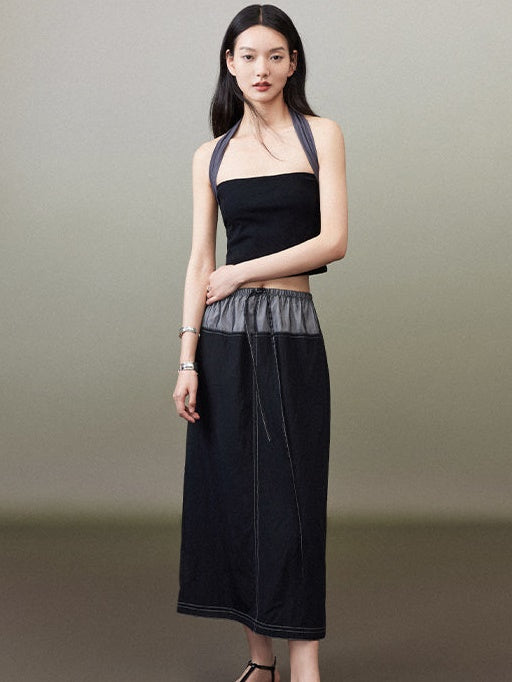 Contrast Color Mid Length Straight Skirt