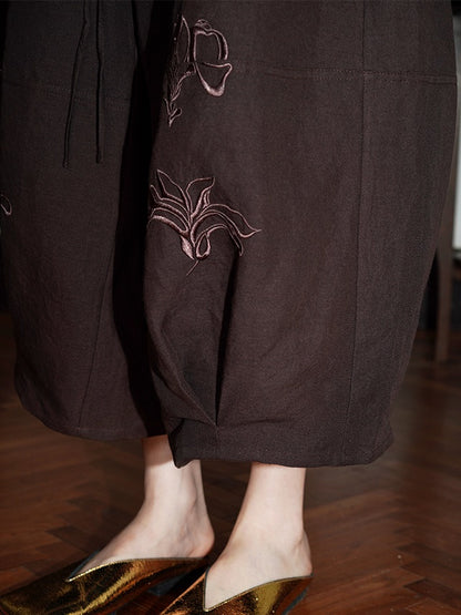 Embroidery Loose Bloomers Wide Leg Pants