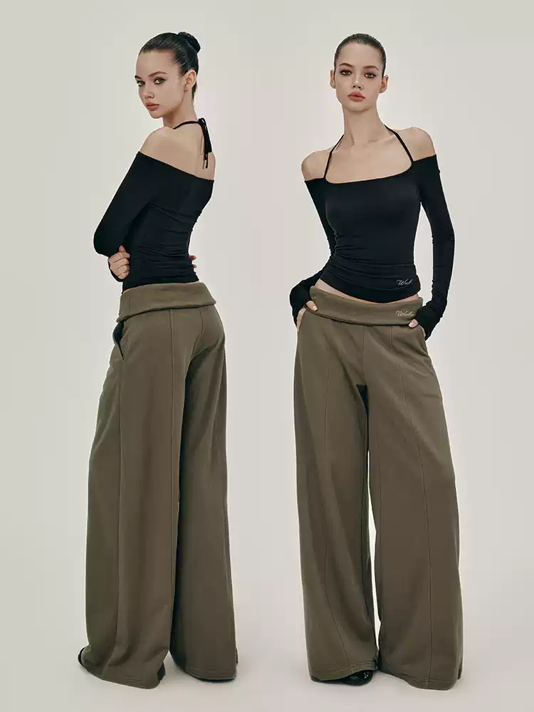 Knit Stretch Loose Plain Wide-Pants