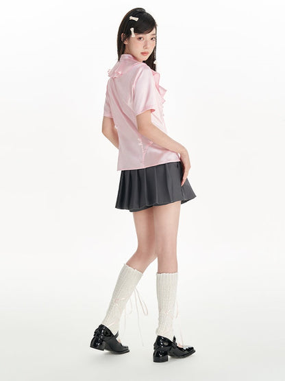 Lotus Ruffled Tie Short-sleeved Shirt