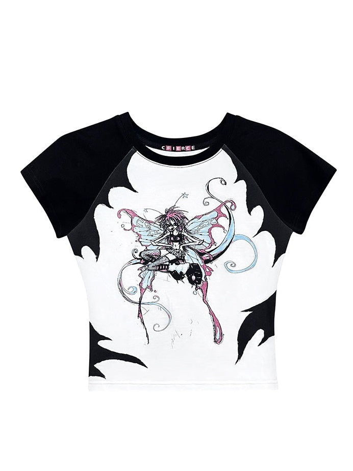 Butterfly Fairy Print Raglan-Ärmel-T-Shirt