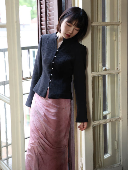 Chinese Style Mao Collar Short Shirt Jacket