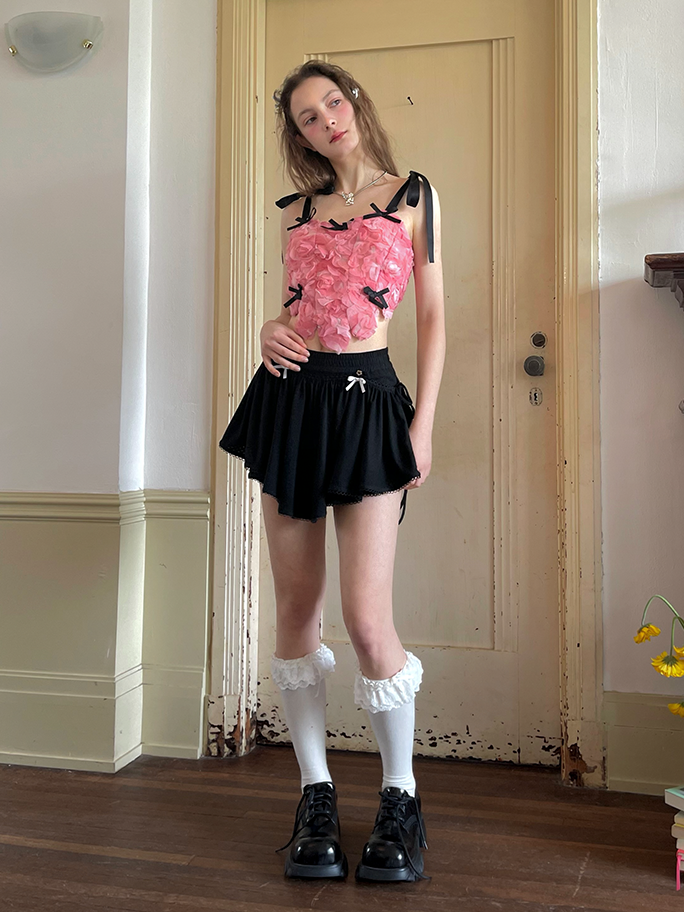 Gather Apron Short Skirt With Safety Pants