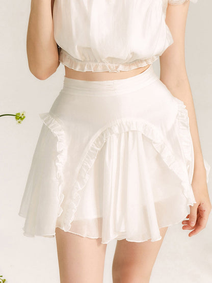 Translucent Flying Sleeve Top &amp; Lace Mini Skirt