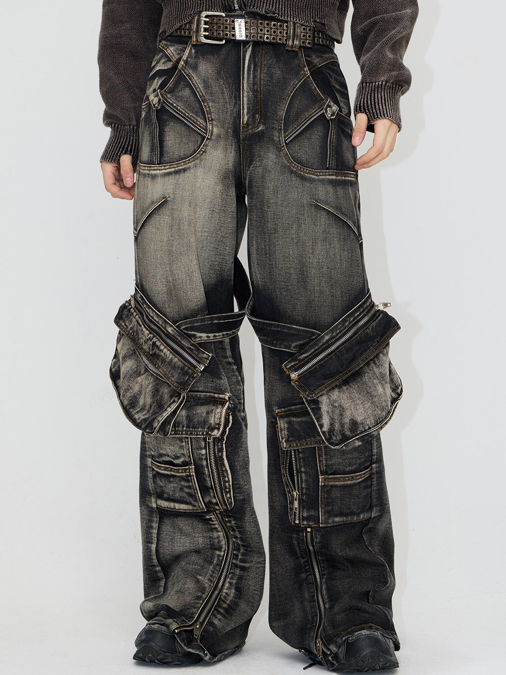 Zipper And Removable Pockets Work Jeans
