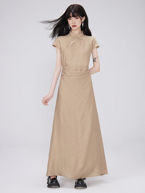 Chinese-style Shirred Long Dress