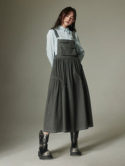 High Waist Gather Suspender Skirt