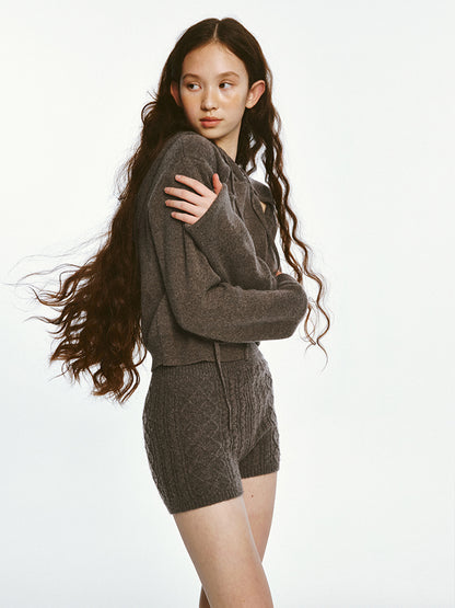 Sporty Cut-out Design Knitted Hoodie &amp; Short Pants