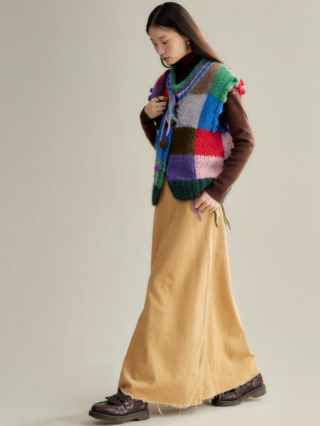 Patchwork Color Knitted Vest Cardigan