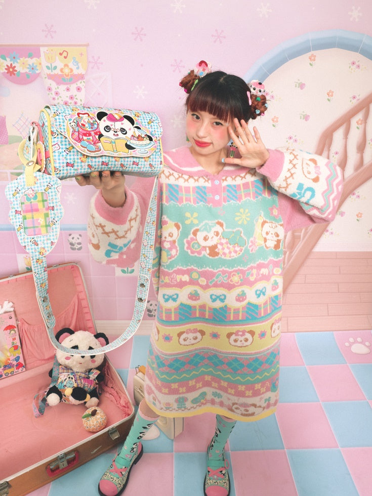 Sailor Collar Multi Border Knitted One-piece