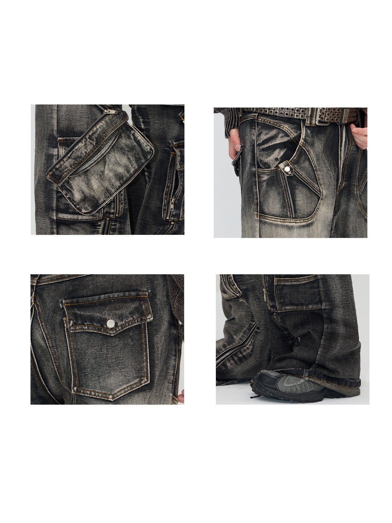 Zipper And Removable Pockets Work Jeans