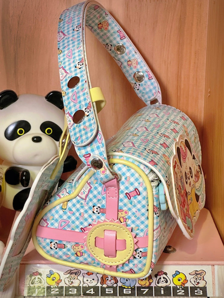 Plaid Print Love Panda Crossbody Bag