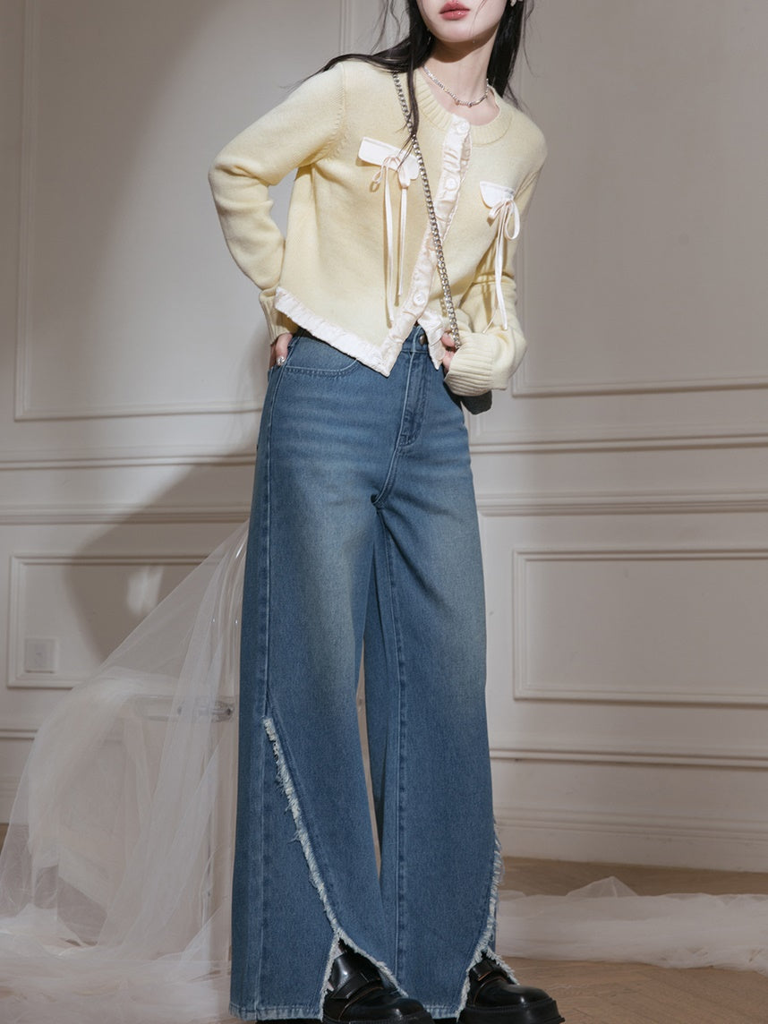 Raw Edge Slit Wide-leg Jeans