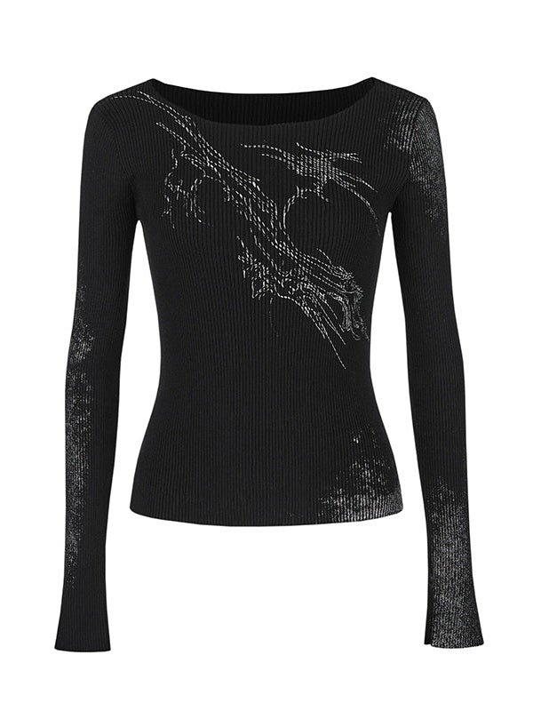 Dragon Pattern Glossy Basic Inner Sweater