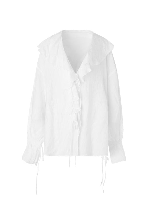 Large Lotus Leaf Edge V-neck Loose Shirt