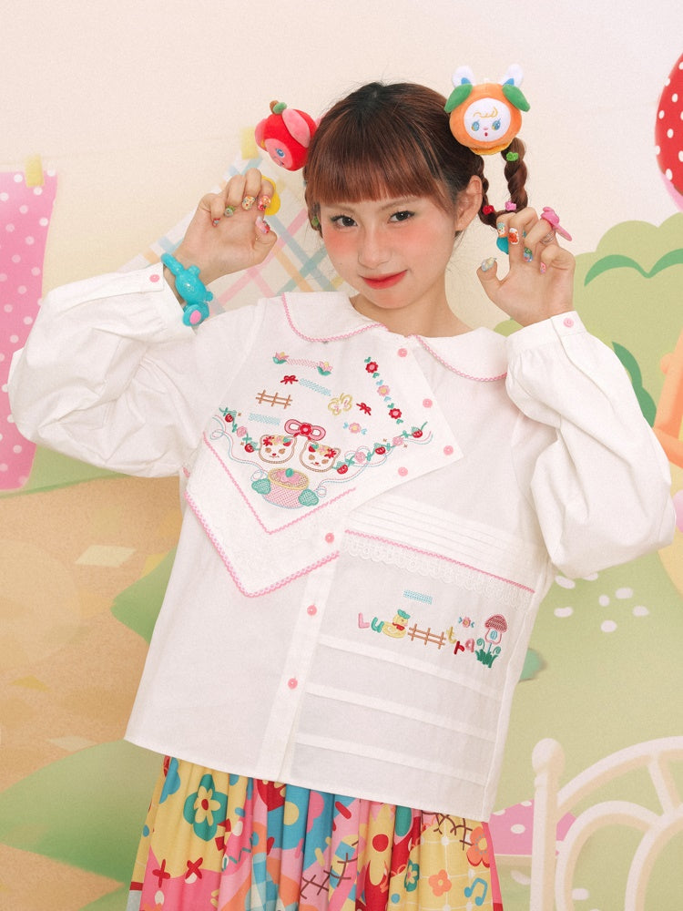 Doll Collar Handkerchief Design Embroidery Shirt