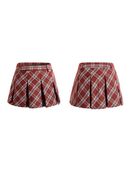 British College Style Plaid Pleated Skirt