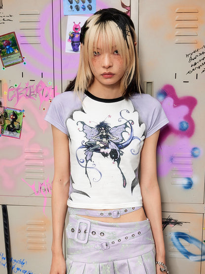 Butterfly Fairy Print Raglan-Ärmel-T-Shirt