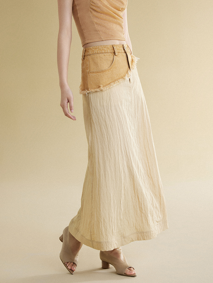 Two-color Denim Waist Stitching Skirt