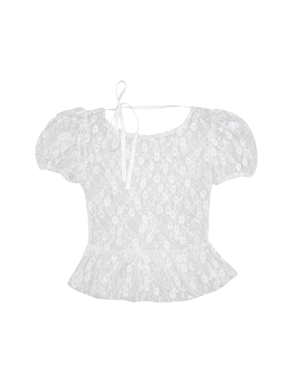 Jacquard Lace See-through Puff Sleeve Top