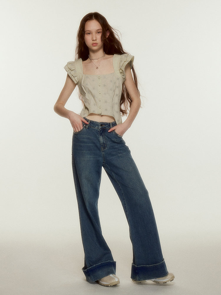 Retro Distressed Micro Flare Jeans