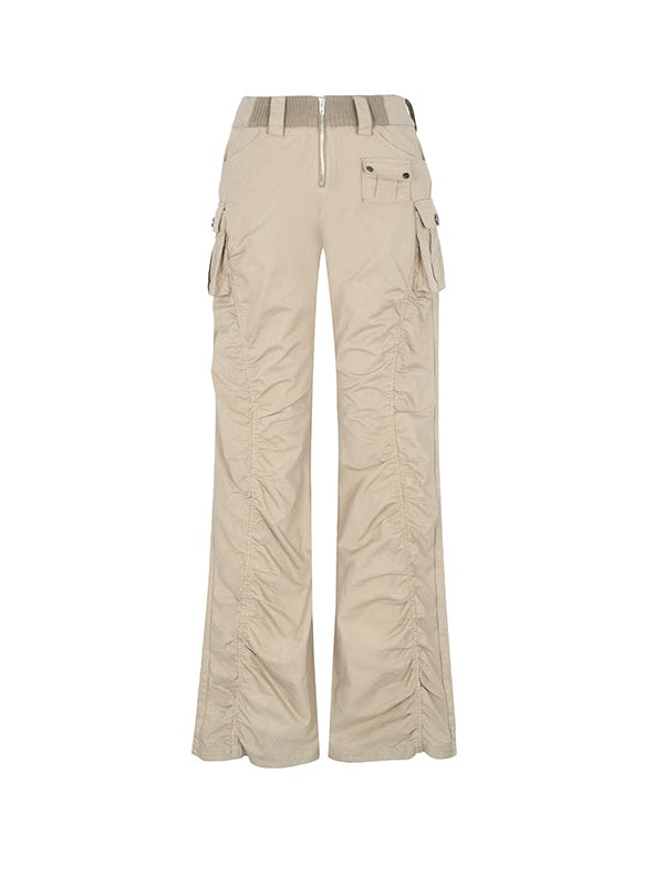 Low-waist Gather Bootcut Pants