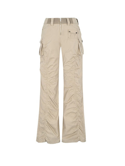 LOW-WAIST GATHER BOOTCUT PANTS