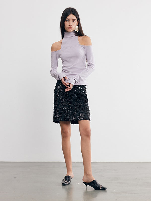 Irregular Sequin Woven Tweed Short Skirt