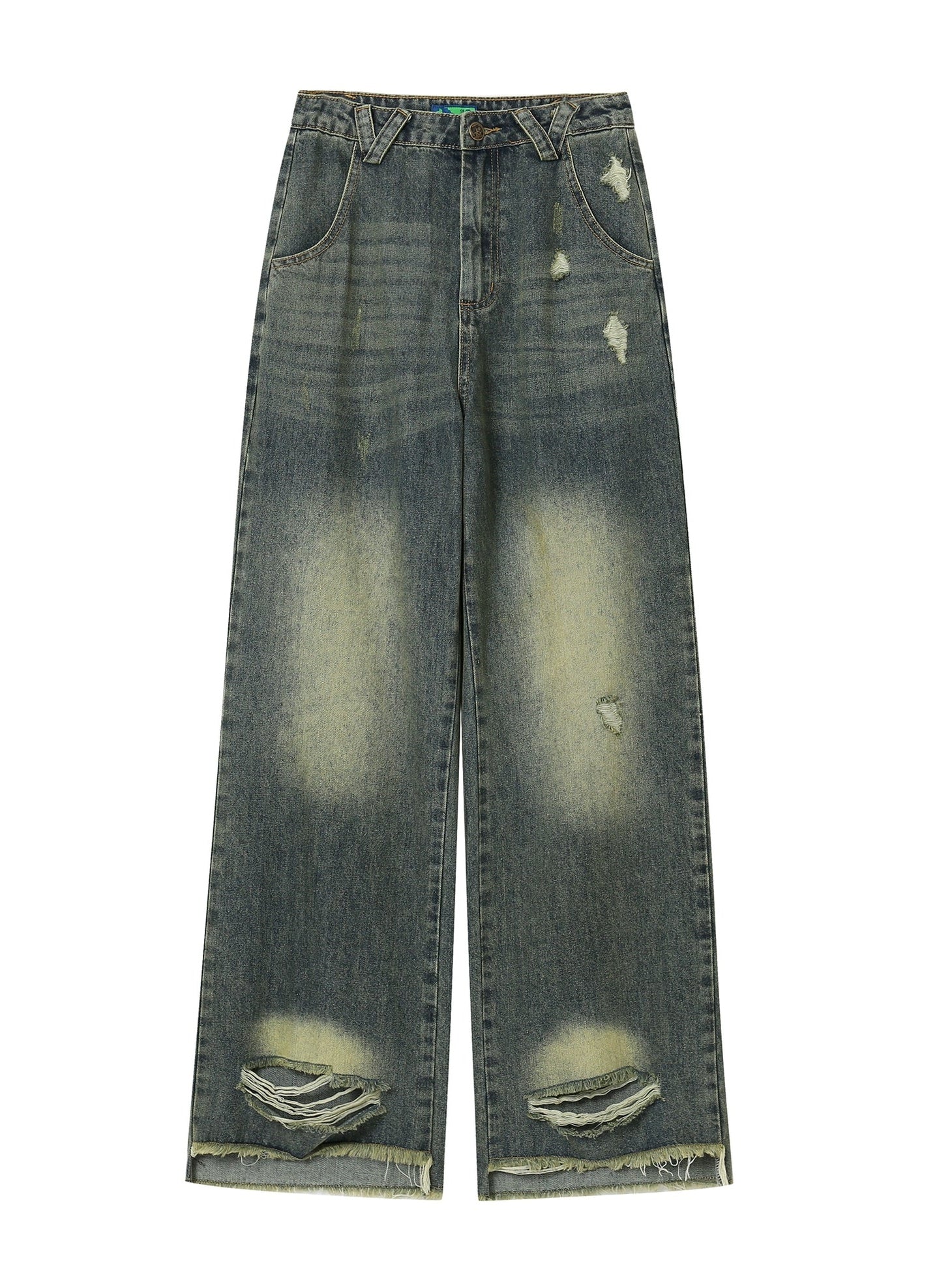 Retro Distressed Wide-leg Jeans