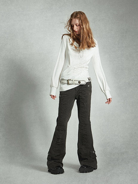 Pleated Slim Flared Pants