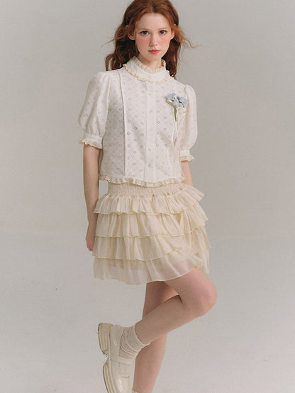 Shimmer Frill Collar Shirt ＆ Fluffy Cake Skirt