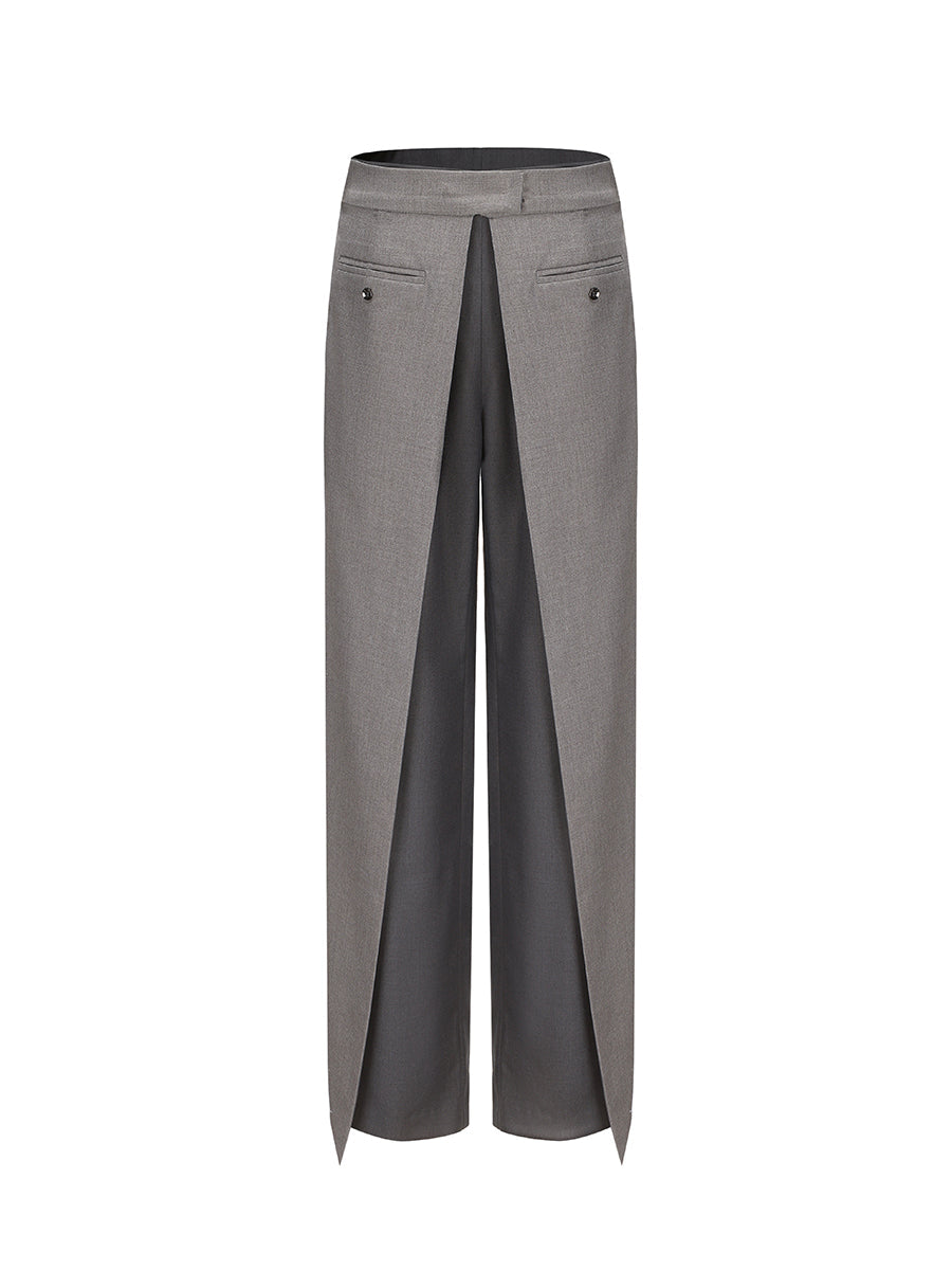 Folding Waist Pleated Wide-Leg Pants