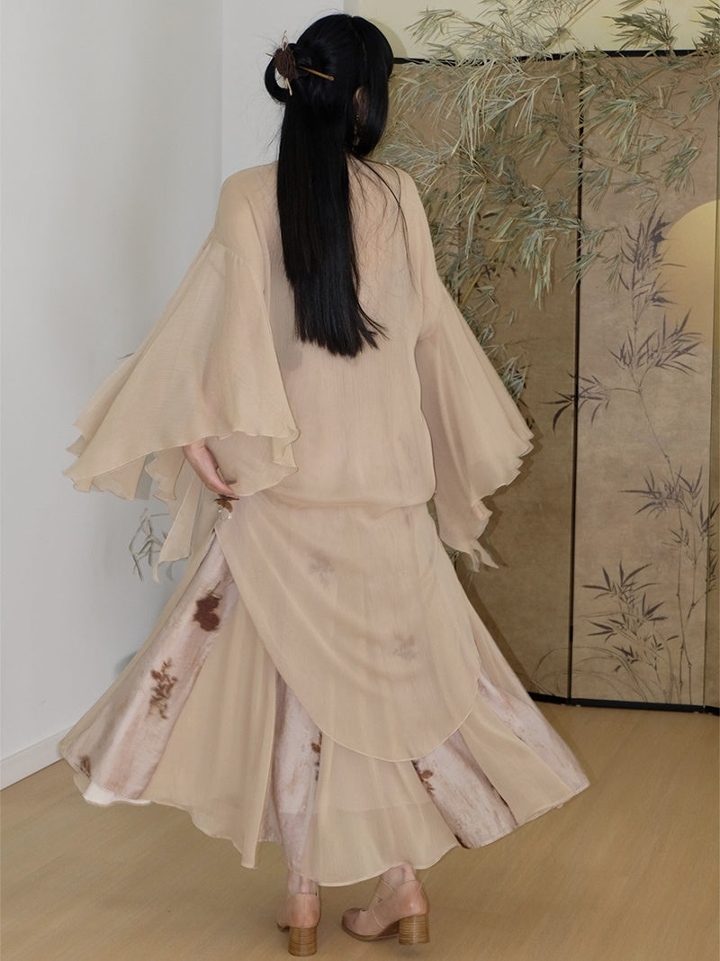 Chinese Chiffon Butterfly Sleeve Long Cardigan