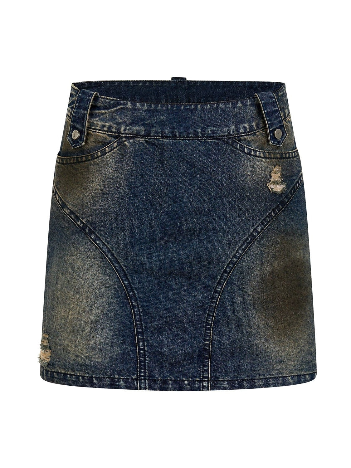 Holes Washed Denim Skirt