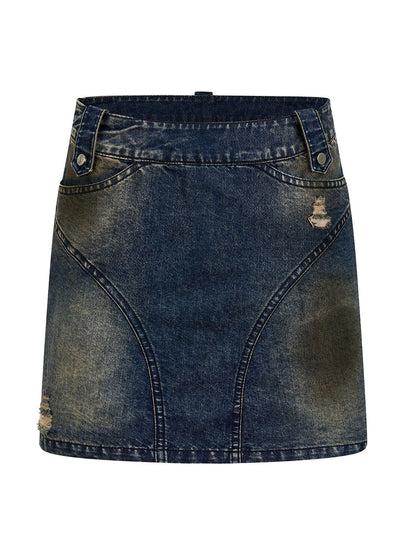 Holes Washed Denim Skirt