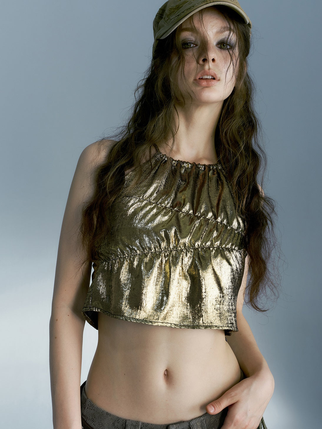 Asymmetric Metallic Cropped Camisole