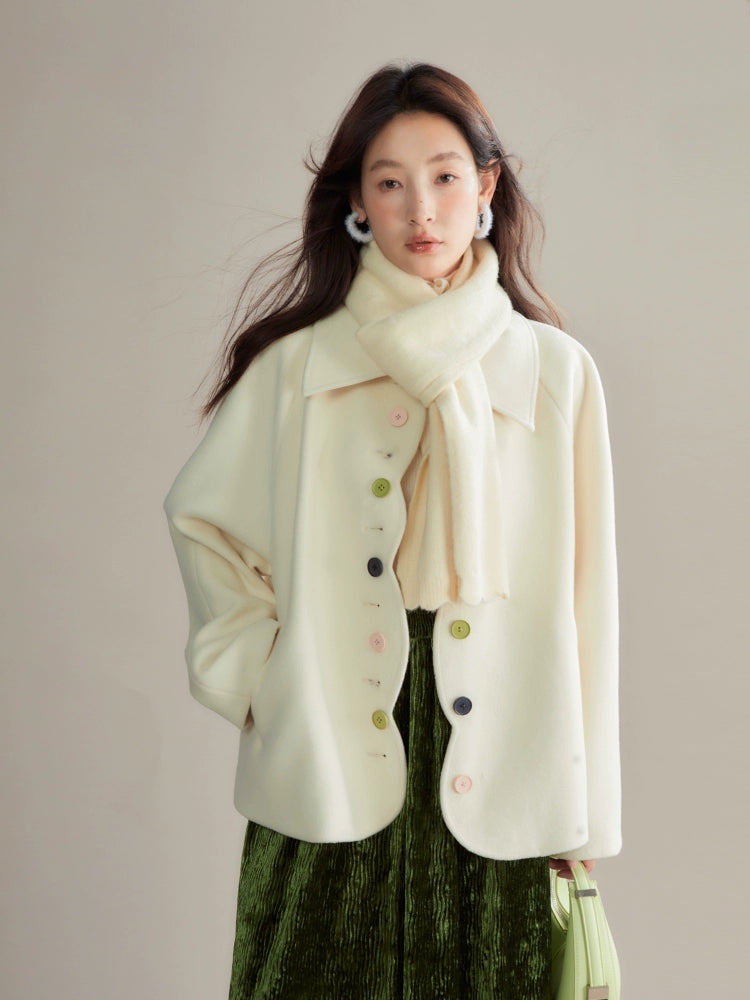 Colored Candy Buckle Wave Design Short Coat