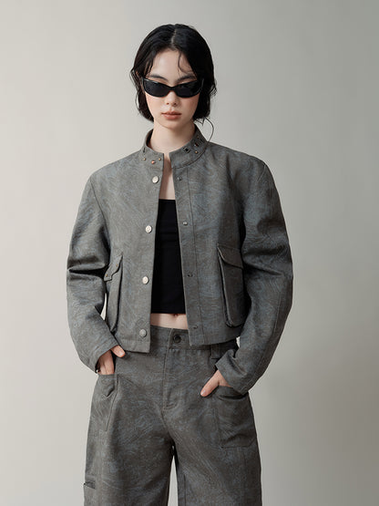 Stand Collar Rivet Stir-dyed Jacket