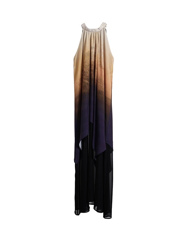 Printed Gradient American Sleeve Long Dress