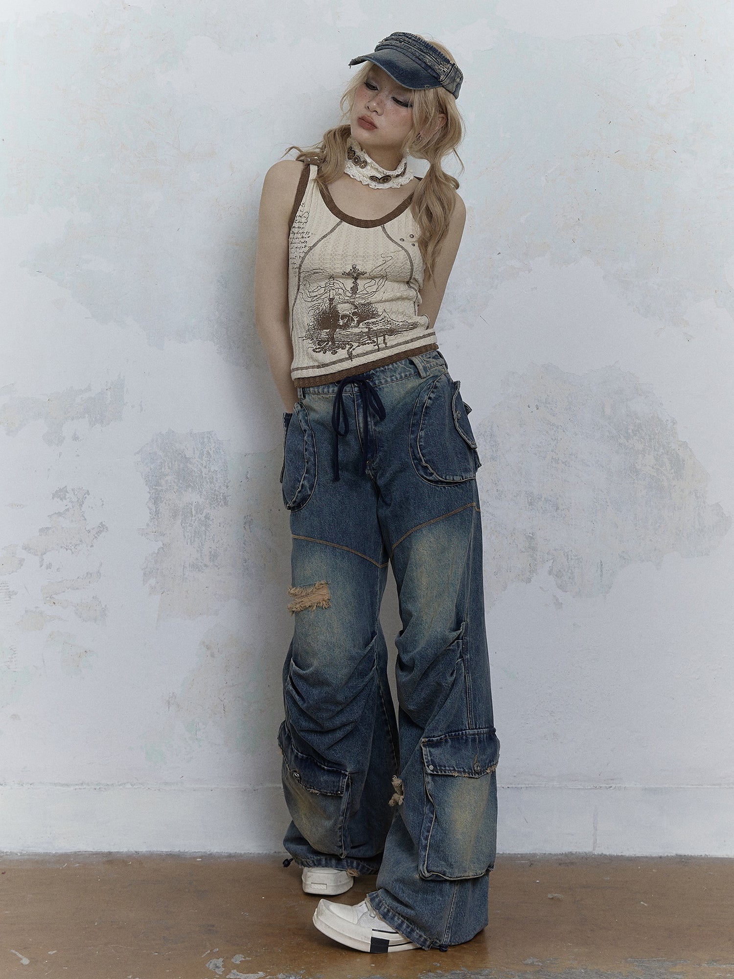 Washed Old Loose Wide-leg Denim Pants